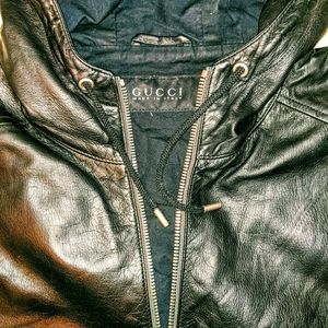 GUCCI Black Leather Hooded Bomber